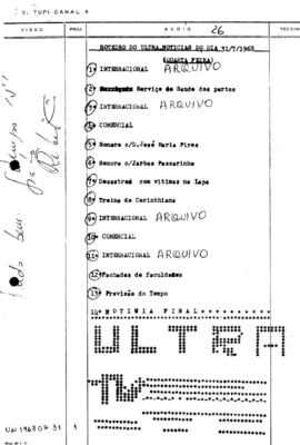 TV Tupi [emissora]. Ultra Notícias [programa]. Roteiro [televisivo], 31 jul. 1968.