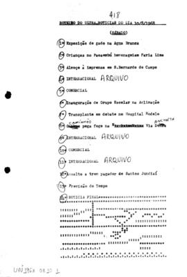 TV Tupi [emissora]. Ultra Notícias [programa]. Roteiro [televisivo], 10 ago. 1968.