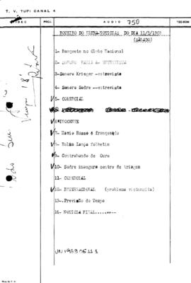 TV Tupi [emissora]. Ultra Notícias [programa]. Roteiro [televisivo], 11 mai. 1968.