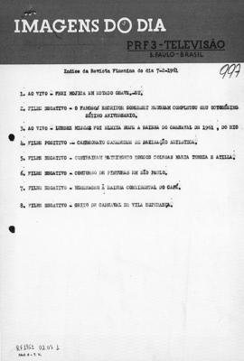 TV Tupi [emissora]. Revista Feminina [programa]. Roteiro [televisivo], 07 fev. 1961.
