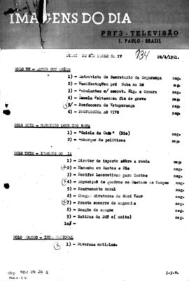 TV Tupi [emissora]. Diário de São Paulo na T.V. [programa]. Roteiro [televisivo], 24 abr. 1961.