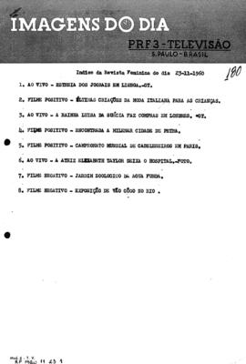 TV Tupi [emissora]. Revista Feminina [programa]. Roteiro [televisivo], 23 nov. 1960.
