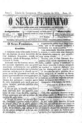 O Sexo feminino [jornal], a. 1, n. 18. Campanha-MG, 14 jan. 1874.