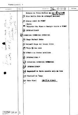 TV Tupi [emissora]. Ultra Notícias [programa]. Roteiro [televisivo], 18 dez. 1968.
