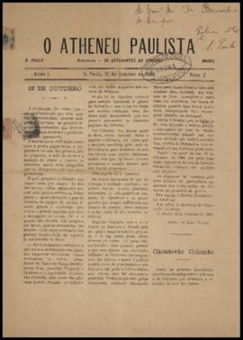O Atheneu paulista [jornal], a. 1, n. 2. São Paulo-SP, 12 out. 1894.