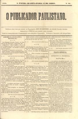 O Publicador paulistano [jornal], n. 72. São Paulo-SP, 14 abr. 1858.