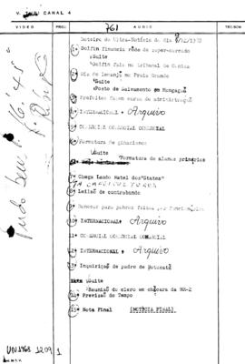 TV Tupi [emissora]. Ultra Notícias [programa]. Roteiro [televisivo], 09 dez. 1968.