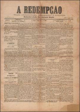 A Redempção [jornal], a. 1, n. 37. São Paulo-SP, 15 mai. 1887.