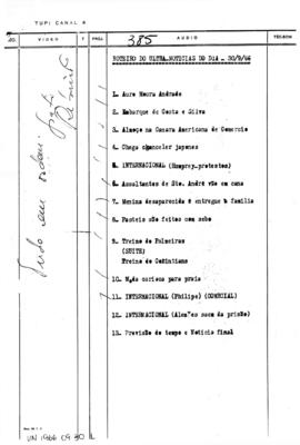 TV Tupi [emissora]. Ultra Notícias [programa]. Roteiro [televisivo], 30 set. 1966.