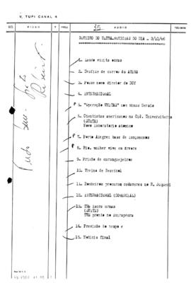 TV Tupi [emissora]. Ultra Notícias [programa]. Roteiro [televisivo], 03 nov. 1966.