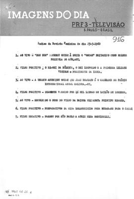 TV Tupi [emissora]. Revista Feminina [programa]. Roteiro [televisivo], 23 mar. 1960.