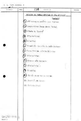 TV Tupi [emissora]. Ultra Notícias [programa]. Roteiro [televisivo], 06 jul. 1968.