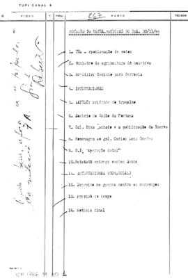 TV Tupi [emissora]. Ultra Notícias [programa]. Roteiro [televisivo], 30 nov. 1966.