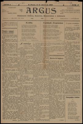 Argus [jornal], a. 1, n. 17. São Paulo-SP, 11 abr. 1908.