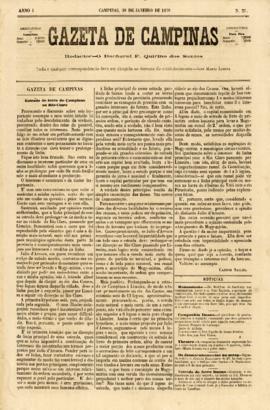 Gazeta de Campinas [jornal], a. 01-02, n. 27. Campinas-SP, 30 jan. 1870.