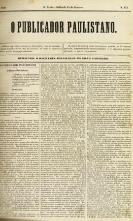 O Publicador paulistano [jornal], n. 123. São Paulo-SP, 15 jan. 1859.