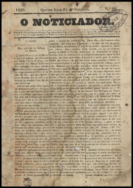 O Noticiador [jornal], n. 22. São Paulo-SP, 24 out. 1839.