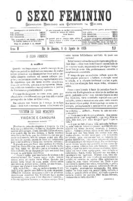 O Sexo feminino [jornal], a. 2, n. 3. Campanha-MG, 08 ago. 1875.