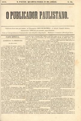 O Publicador paulistano [jornal], n. 76. São Paulo-SP, 28 abr. 1858.