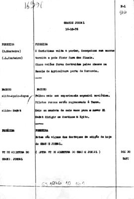 TV Tupi [emissora]. Grande Jornal [programa]. Roteiro [televisivo], 16 out. 1976.