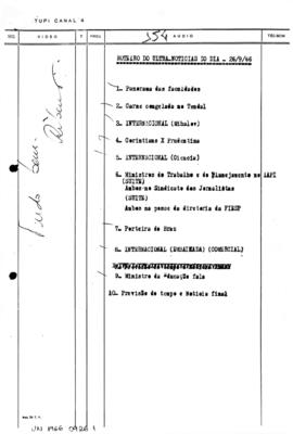 TV Tupi [emissora]. Ultra Notícias [programa]. Roteiro [televisivo], 26 set. 1966.