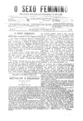 O Sexo feminino [jornal], a. 2, n. 15. Campanha-MG, 07 nov. 1875.