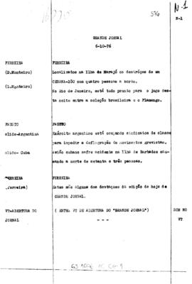 TV Tupi [emissora]. Grande Jornal [programa]. Roteiro [televisivo], 06 out. 1976.