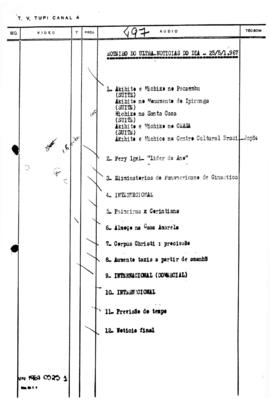 TV Tupi [emissora]. Ultra Notícias [programa]. Roteiro [televisivo], 25 mai. 1967.