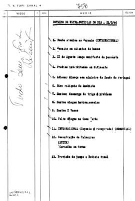 TV Tupi [emissora]. Ultra Notícias [programa]. Roteiro [televisivo], 21 mar. 1966.