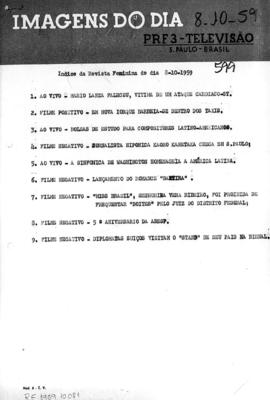 TV Tupi [emissora]. Revista Feminina [programa]. Roteiro [televisivo], 08 out. 1959.