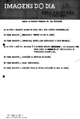TV Tupi [emissora]. Revista Feminina [programa]. Roteiro [televisivo], 06 out. 1961.
