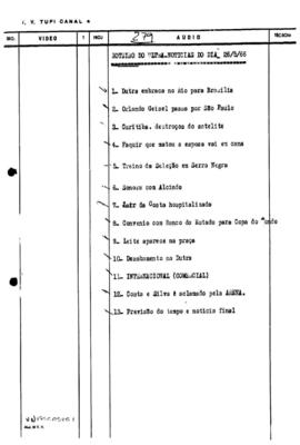 TV Tupi [emissora]. Ultra Notícias [programa]. Roteiro [televisivo], 26 mai. 1966.