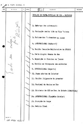 TV Tupi [emissora]. Ultra Notícias [programa]. Roteiro [televisivo], 22 out. 1966.