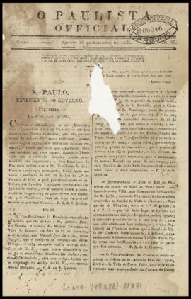 O Paulista official [jornal], n. 87. São Paulo-SP, 26 set. 1835.