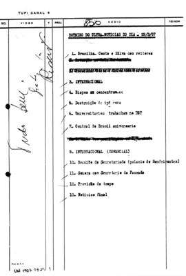 TV Tupi [emissora]. Ultra Notícias [programa]. Roteiro [televisivo], 29 mar. 1967.