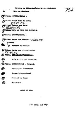 TV Tupi [emissora]. Ultra Notícias [programa]. Roteiro [televisivo], 14 ago. 1970.