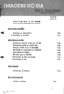 TV Tupi [emissora]. Diário de São Paulo na T.V. [programa]. Roteiro [televisivo], 22 fev. 1960.