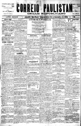 Correio paulistano [jornal], [s/n]. São Paulo-SP, 14 dez. 1892.