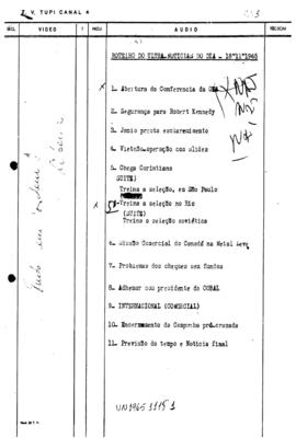 TV Tupi [emissora]. Ultra Notícias [programa]. Roteiro [televisivo], 18 nov. 1965.