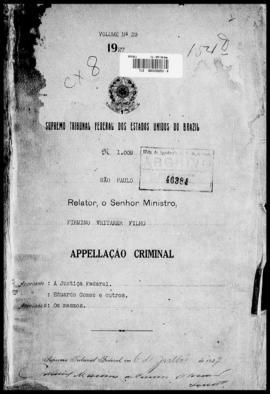 Processo... [apelação criminal], nª 1009/1927. [São Paulo-SP?], 1927. v. 29