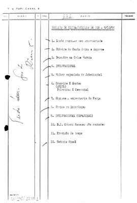TV Tupi [emissora]. Ultra Notícias [programa]. Roteiro [televisivo], 08 dez. 1966.