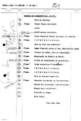 TV Tupi [emissora]. Ultra Notícias [programa]. Roteiro [televisivo], 05 fev. 1970.