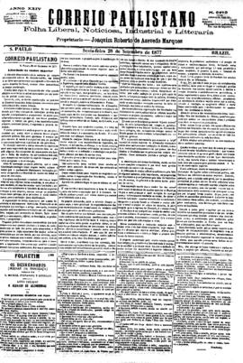 Correio paulistano [jornal], [s/n]. São Paulo-SP, 28 set. 1877.