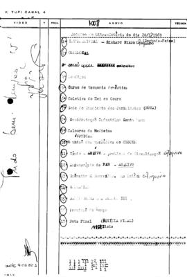 TV Tupi [emissora]. Ultra Notícias [programa]. Roteiro [televisivo], 20 jan. 1969.
