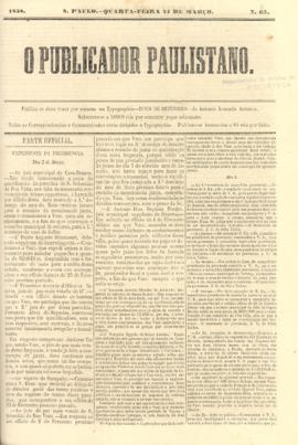 O Publicador paulistano [jornal], n. 67. São Paulo-SP, 24 mar. 1858.