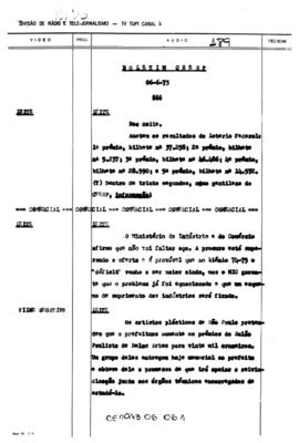 TV Tupi [emissora]. Informativo/Boletim CEESP [programa]. Roteiro [televisivo], 06 jun. 1973.