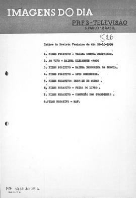 TV Tupi [emissora]. Revista Feminina [programa]. Roteiro [televisivo], 28 out. 1958.