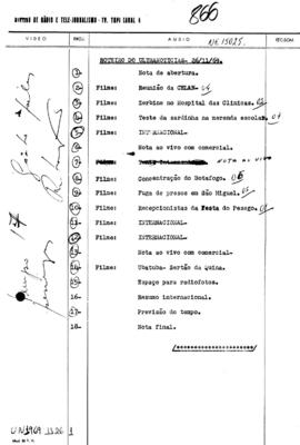 TV Tupi [emissora]. Ultra Notícias [programa]. Roteiro [televisivo], 26 nov. 1969.
