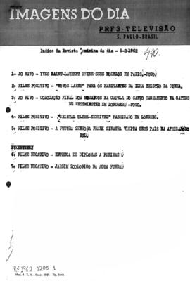 TV Tupi [emissora]. Revista Feminina [programa]. Roteiro [televisivo], 05 fev. 1962.