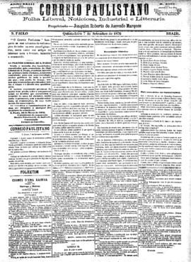 Correio paulistano [jornal], [s/n]. São Paulo-SP, 07 set. 1876.